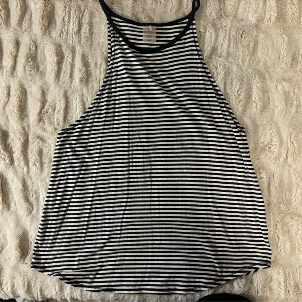 Women’s calia black and white horizontal striped tank top. Size medium.